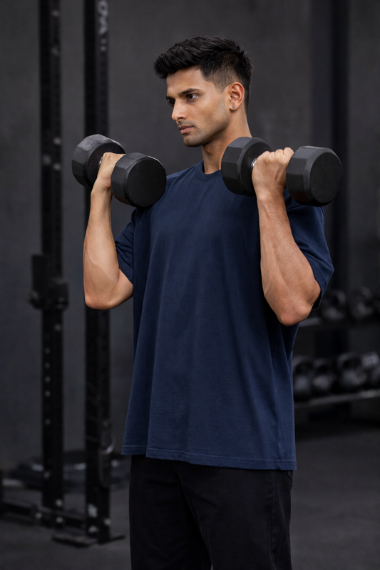 Evolvex Wears Premium Oversized Blue T-Shirt – 240 GSM Heavyweight Cotton