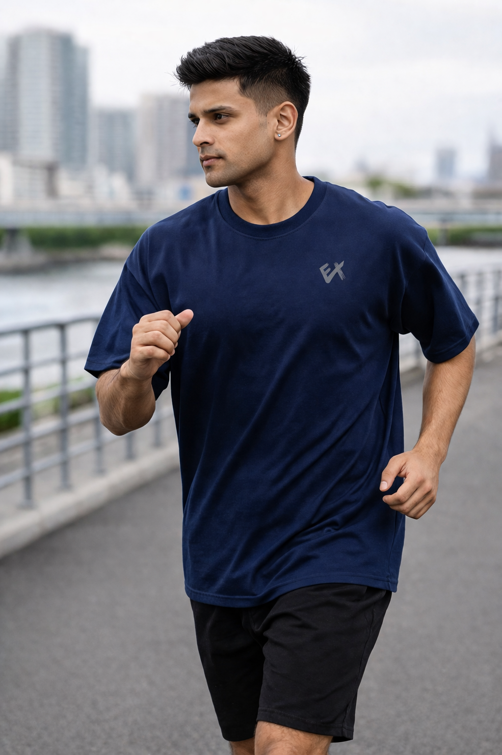 Evolvex Wears Premium Oversized Blue T-Shirt – 240 GSM Heavyweight Cotton