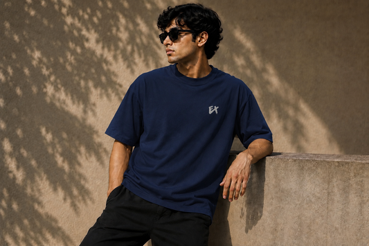 Evolvex Wears Premium Oversized Blue T-Shirt – 240 GSM Heavyweight Cotton
