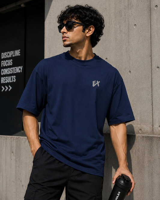 Evolvex Wears Premium Oversized Blue T-Shirt – 240 GSM Heavyweight Cotton
